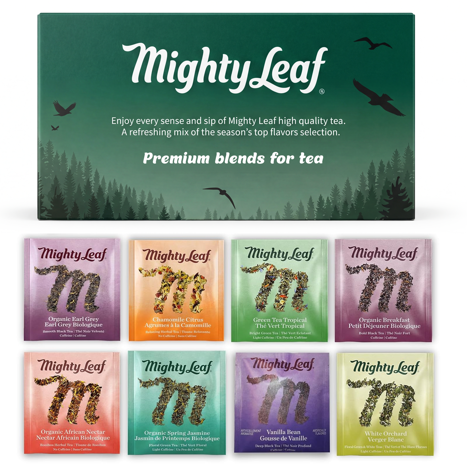 Mighty Leaf Tea Gift Box - 8 Flavor Variety Pack, 5 Tea Pouches Each
