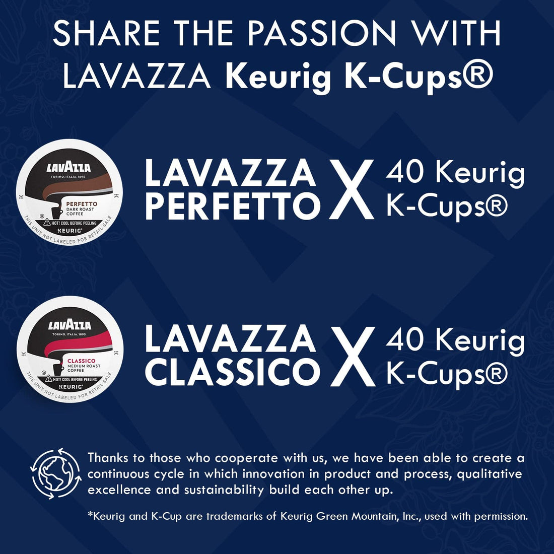 Lavazza K - Cups Variety Mix of 80 Coffee Pods - Classico Coffee & Perfetto, 40 capsules each