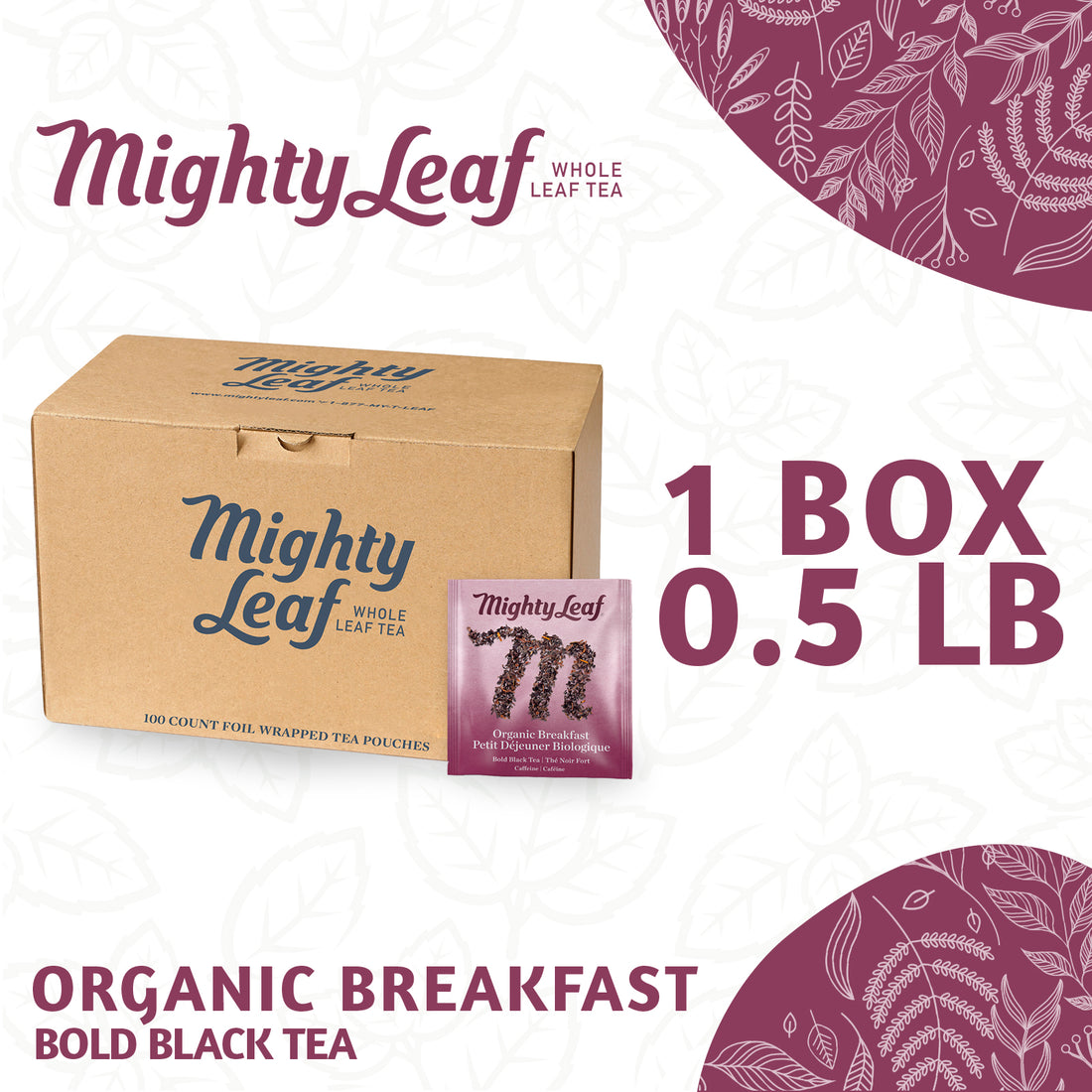 Mighty Leaf Organic Breakfast Tea X 100 Tea Pouches
