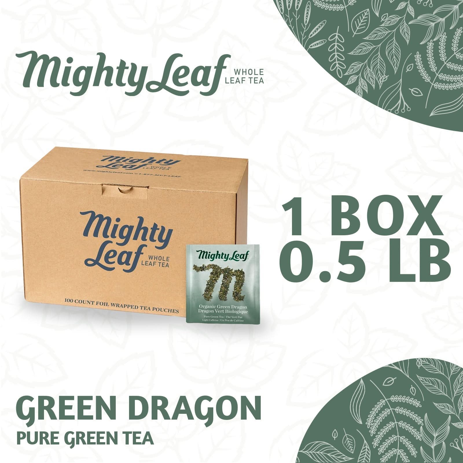 Mighty Leaf Tea Organic Green Dragon - 100 Pouches | Pure Green Tea