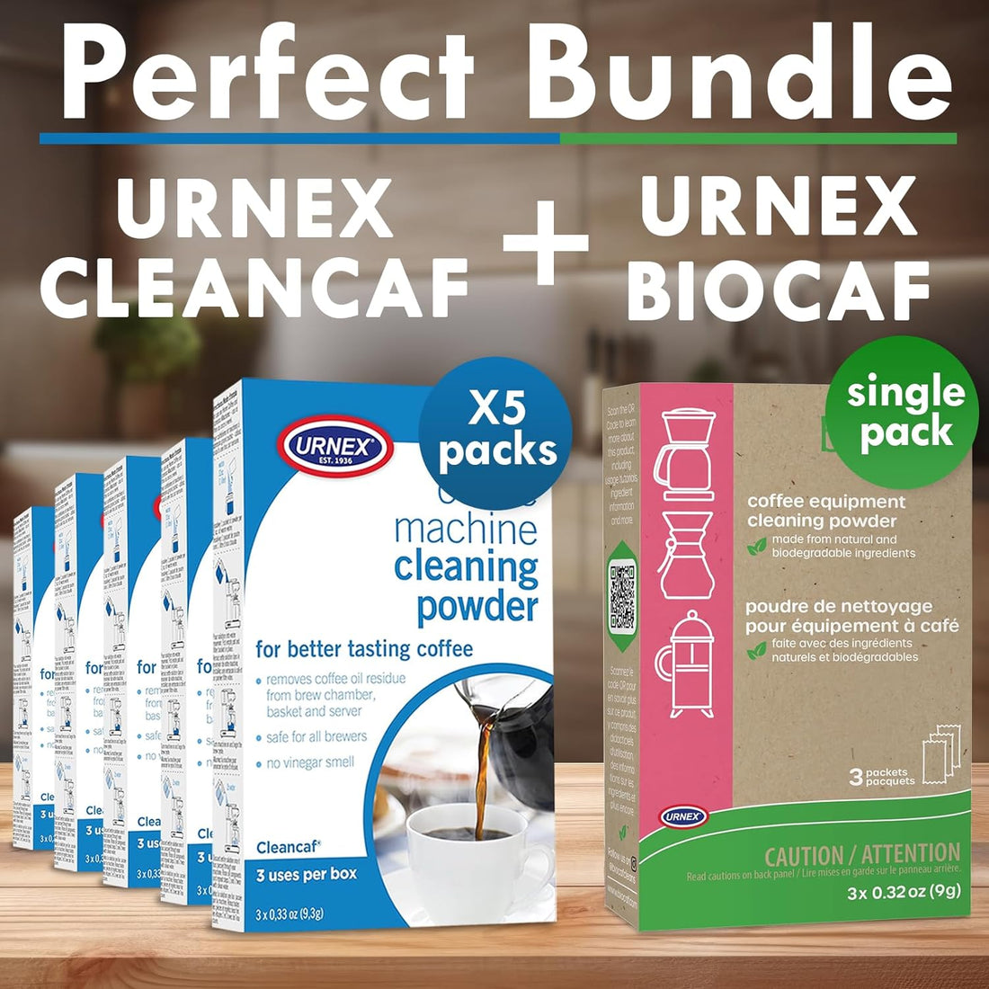 Urnex Cleaning Powder Cleancaf and BioCaf Espresso Machine Cleaner 6 Pack