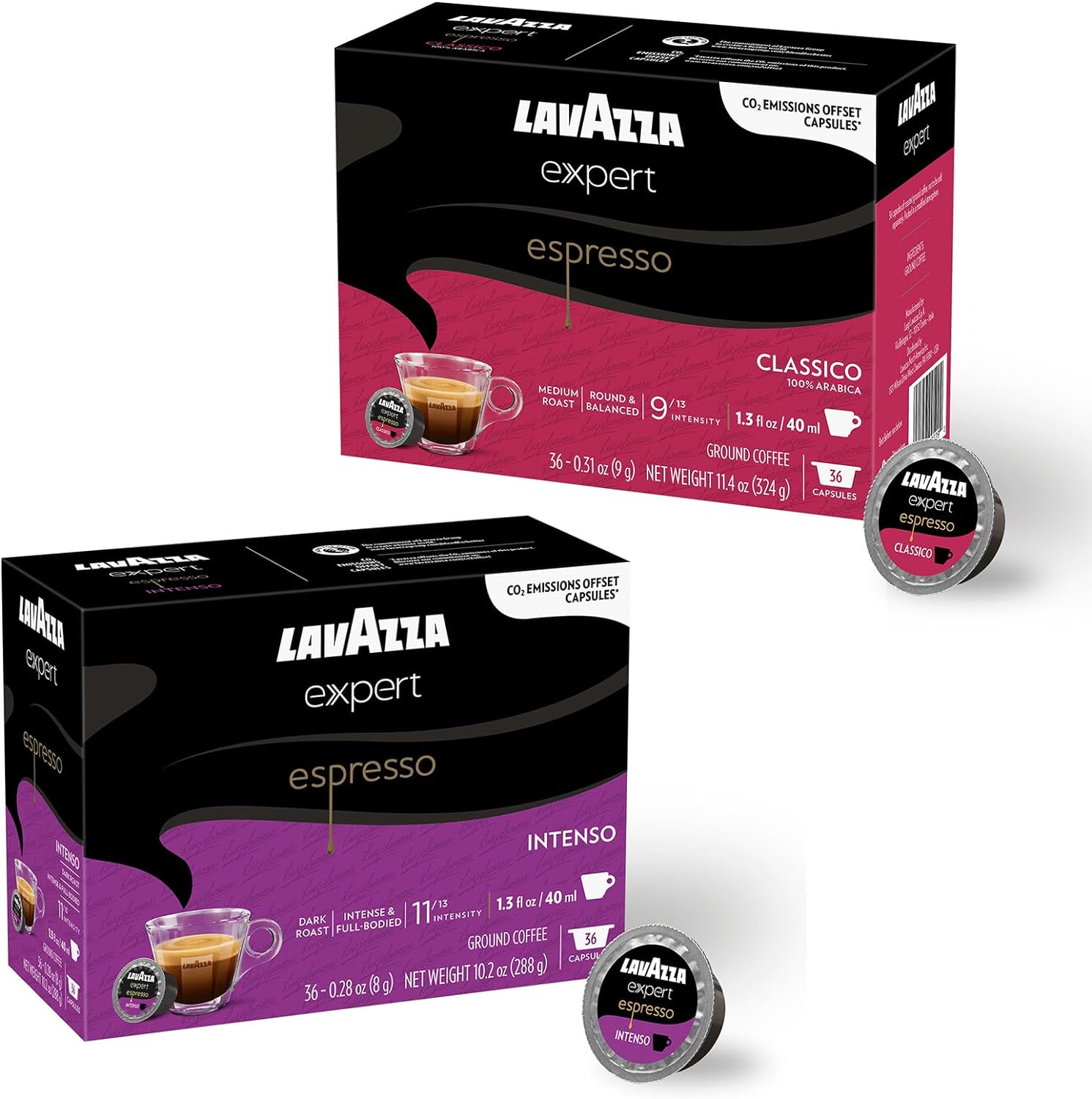 Lavazza Expert 72 Capsules, Espresso Classico & Espresso Intenso, 36 Each