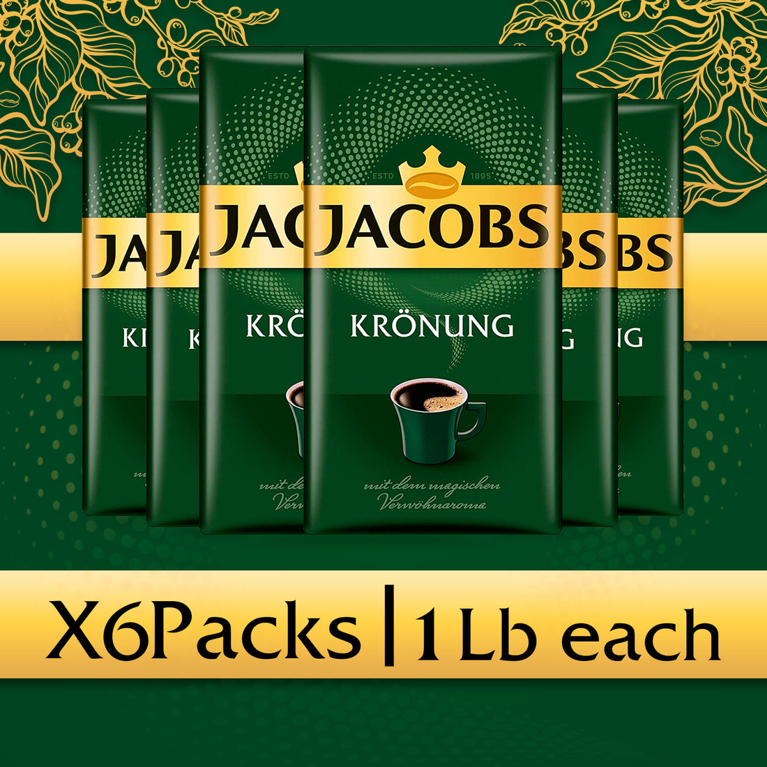 Jacobs Kronung 500g (6-Pack), German Ground Coffee - Total 3kg / 6.6 LB