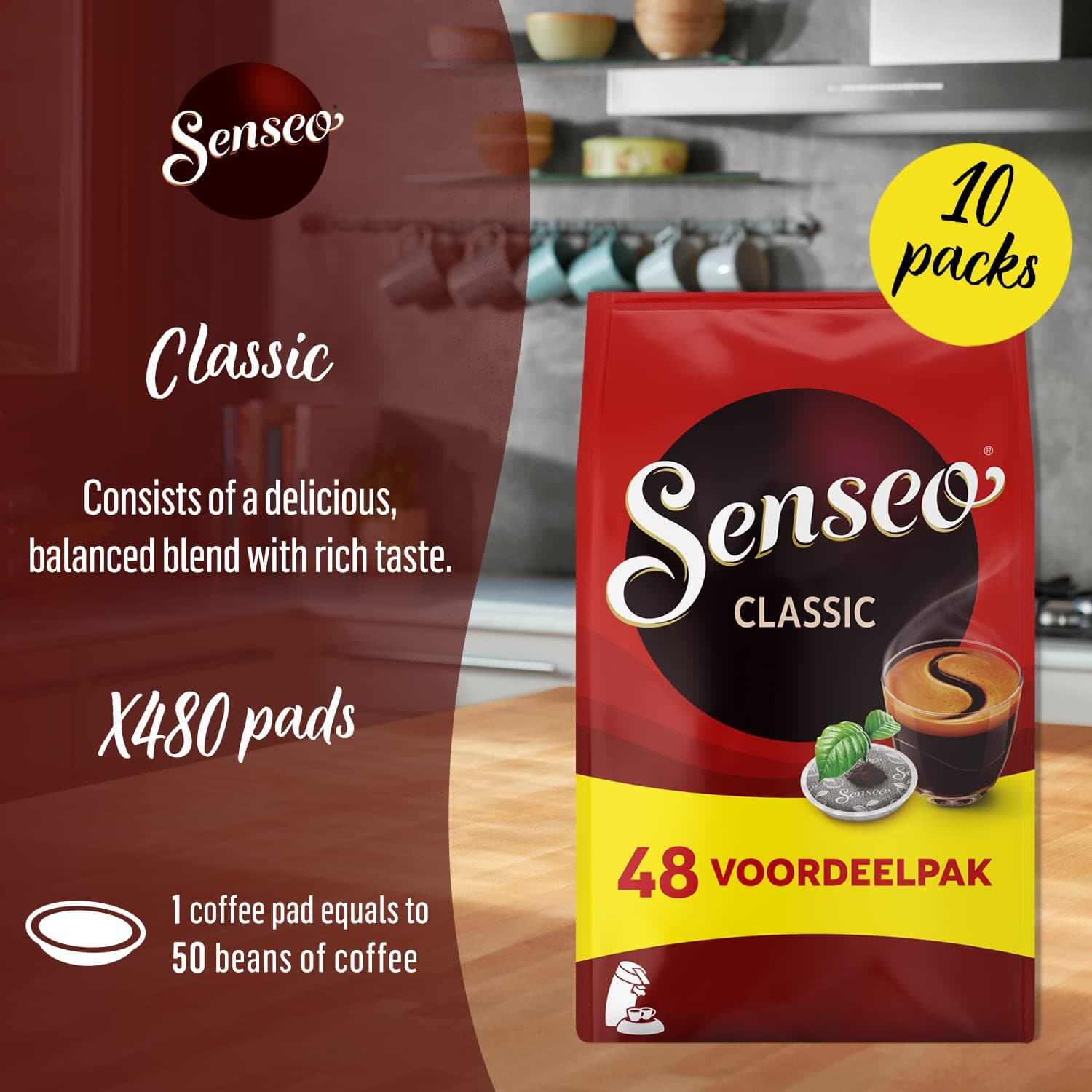 Senseo Classic Coffee Pads - 48 x 10 Pack | Smooth & Balanced Coffee