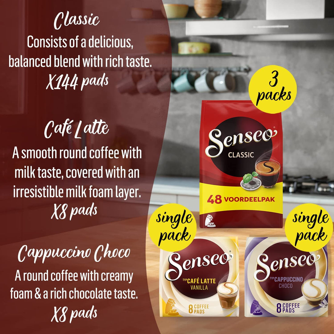 Senseo® Coffee Pads, Variety Pack, Classic, Latte Vanilla & Cappucinno Choco