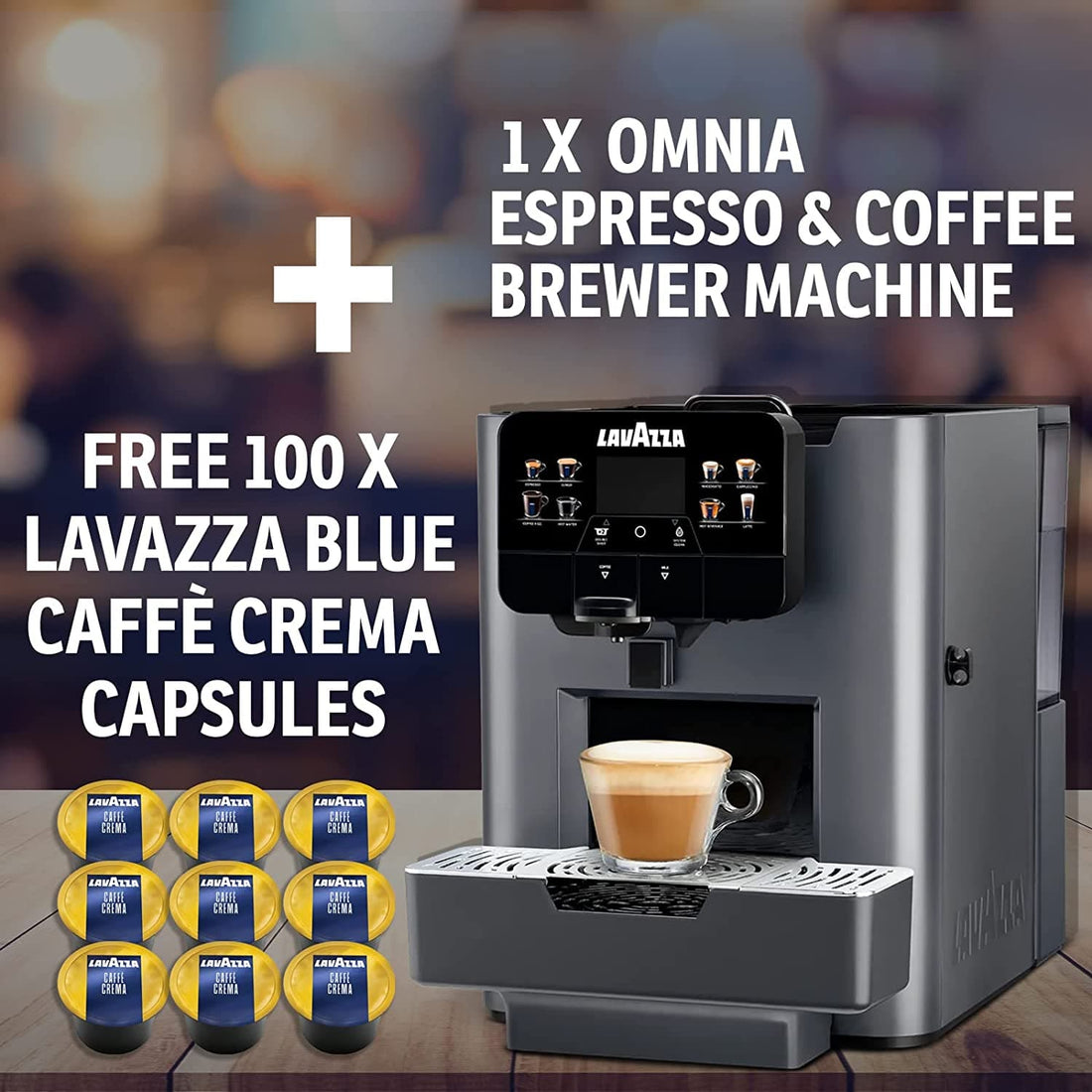 LAVAZZA Omnia Coffee Maker + Blue Capsules 100-Pack: Caffe Crema
