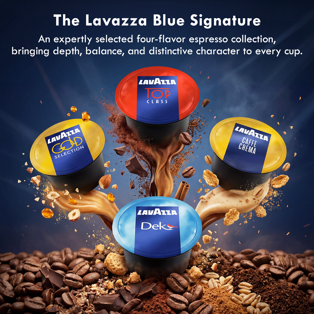 Lavazza Blue 100 Capsules - Top, Gold, Dek, Crema (25 Each)