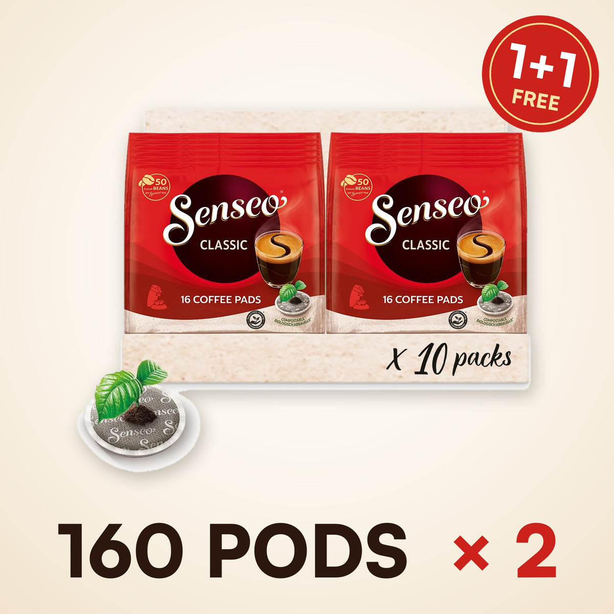 1+1 FREE: 320 Senseo Classic coffee pods, best before Mar 6, 2027