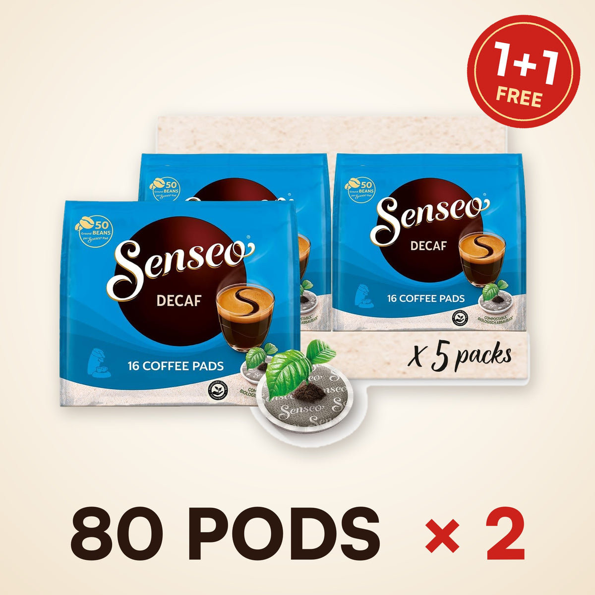 1+1 FREE: 160 Senseo Decaf coffee pods, best before Feb 4, 2027