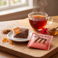Mighty Leaf Organic African Nectar hand-stitched silk tea pouch on its foil sachet, best before Mar 26, 2027