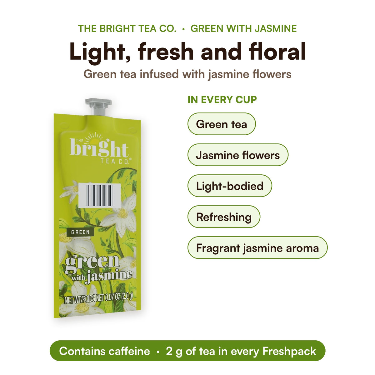 FLAVIA Bright Tea Co. Green Tea with Jasmine Freshpacks: tasting notes and ingredients, best before Dec 24, 2026