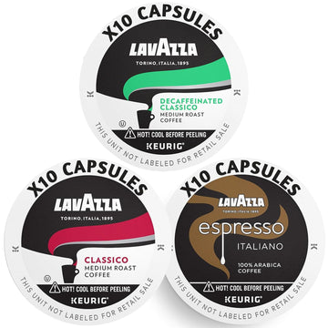 Lavazza K - Cups Variety Mix of 30 Coffee Pods - Espresso, Classico, Decaf, 10 Capsules Each