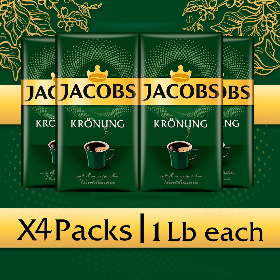 Jacobs Kronung Ground Coffee - 4 Packs, 500g Each