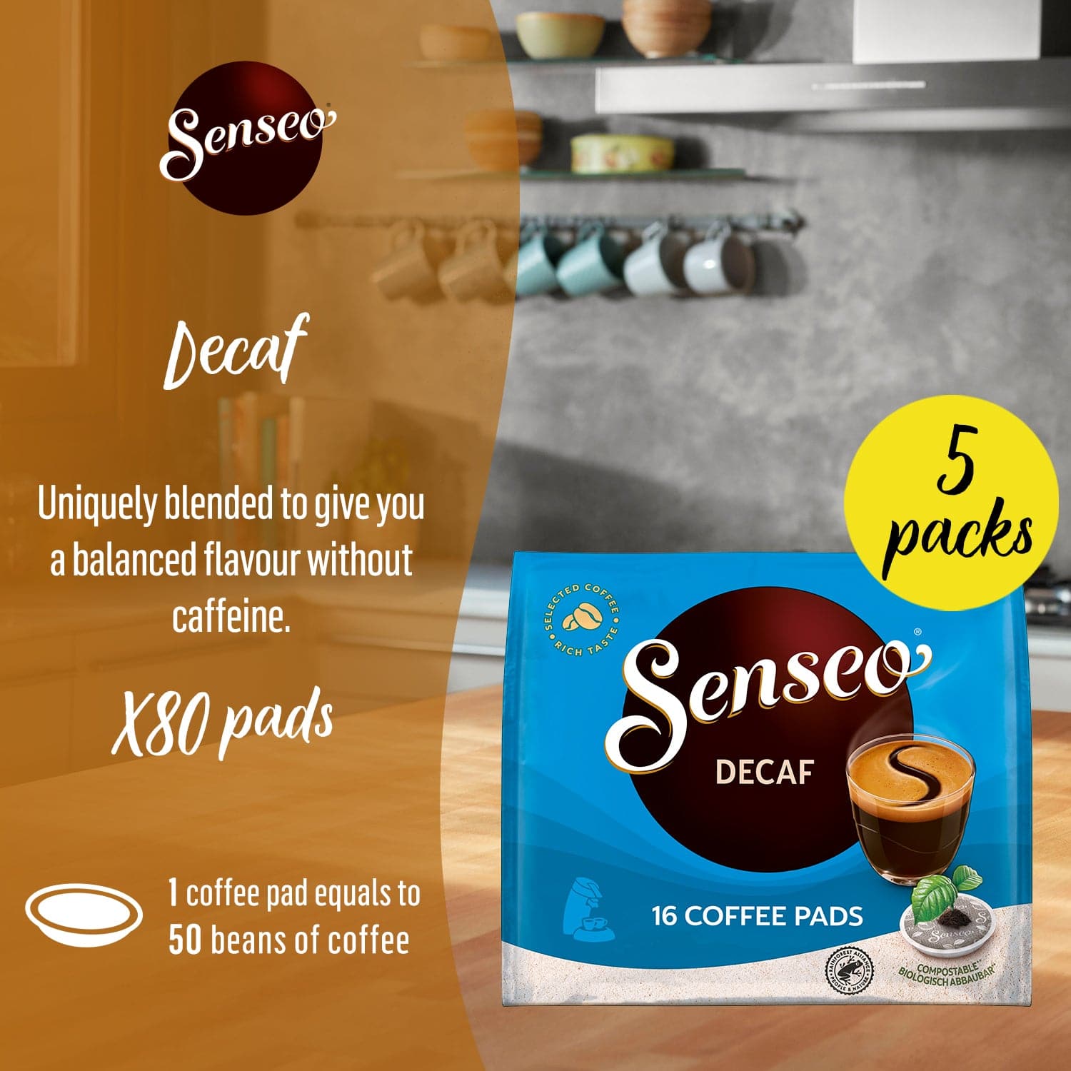 Senseo Decaf Coffee Pads - 80 Pads | Caffeine-Free & Flavorful Coffee 