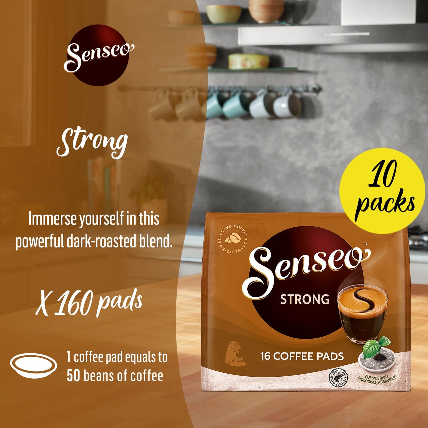 Senseo Strong Coffee Pods, Dark Roast – 160 Pods Pack