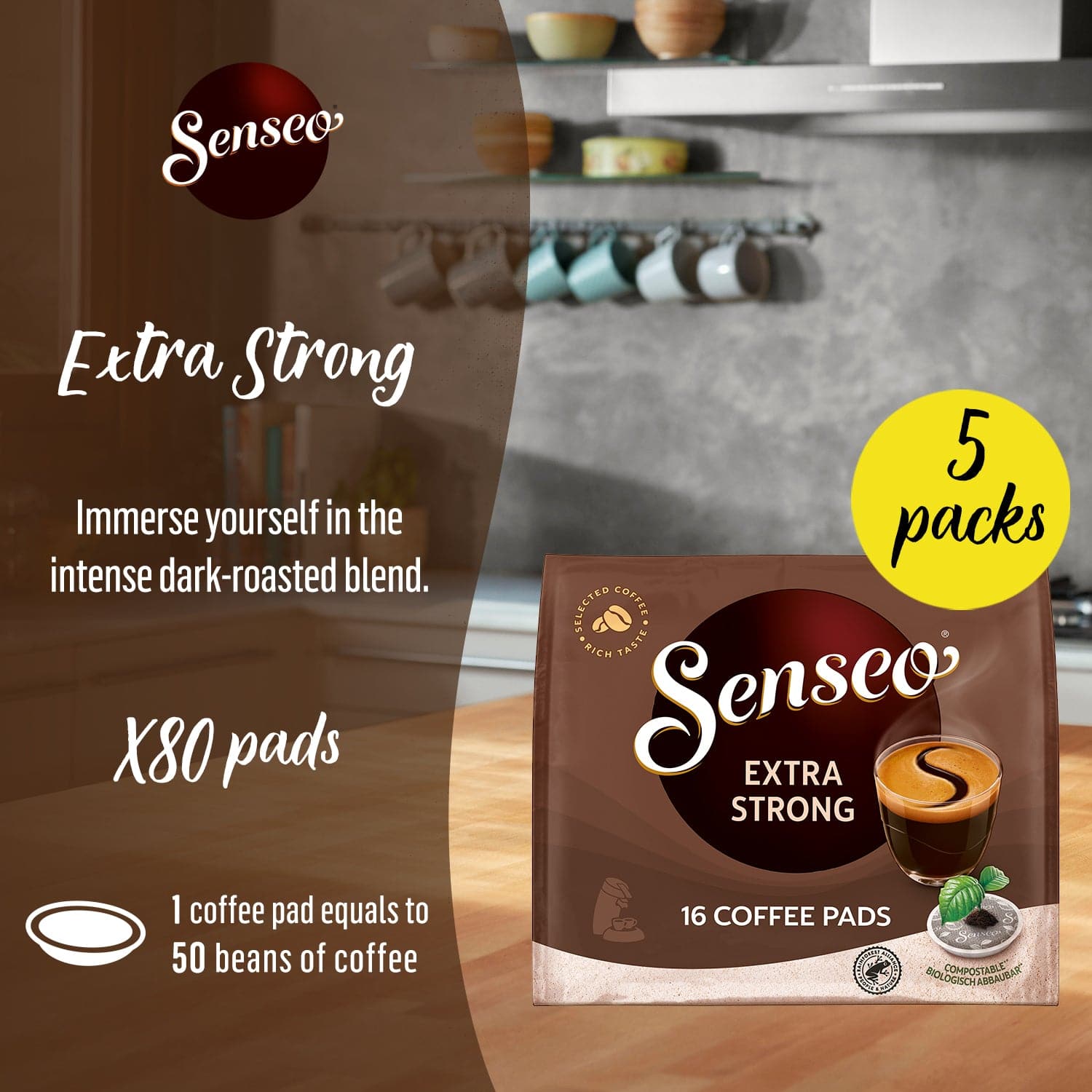 Senseo Decaf Coffee Pods, 16 Count (Pack of 5) - Single Serve Pods