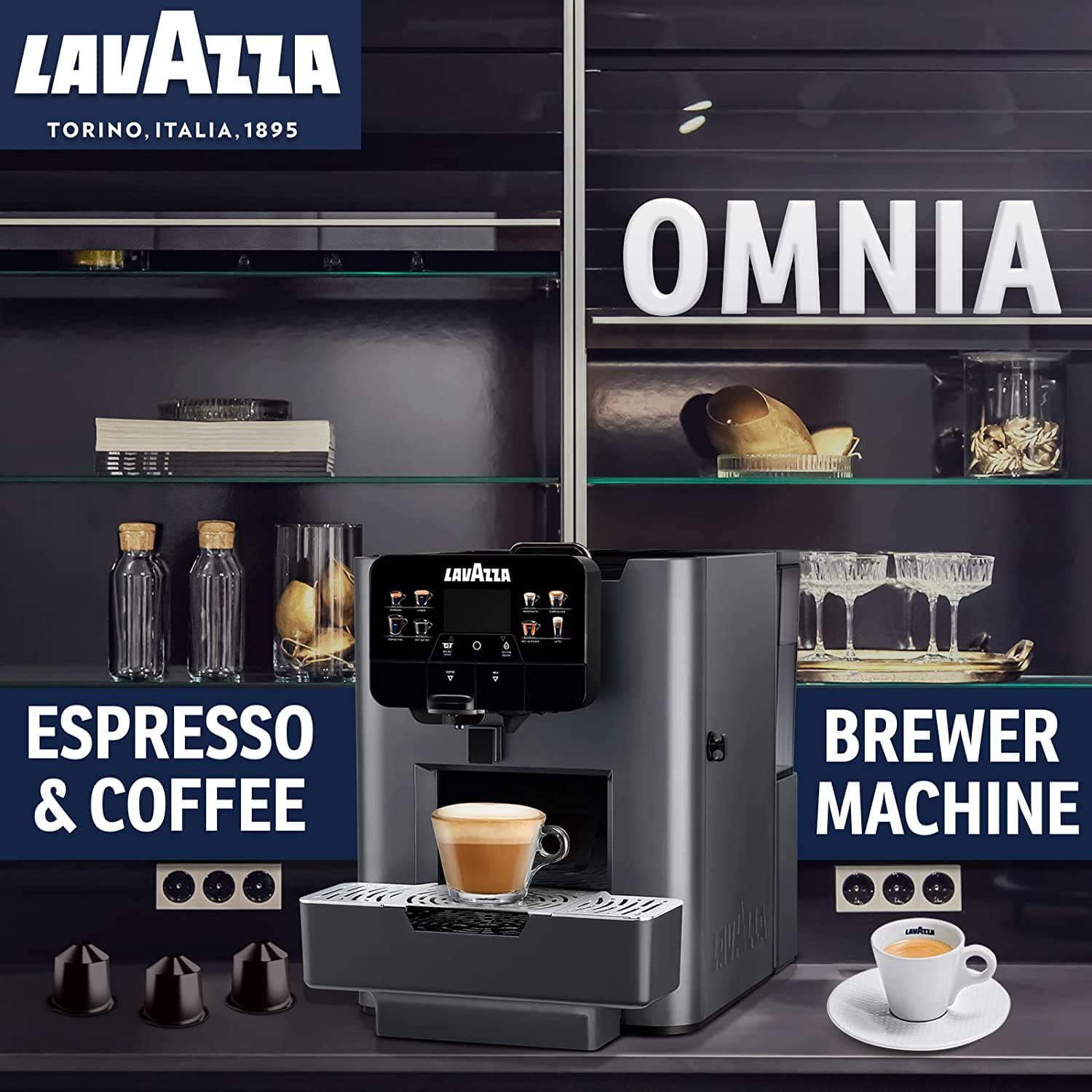 LAVAZZA Coffee Maker Omnia, Single Serve Espresso Machine with BLUE caffe  crema 100 ct, for Office Kitchen & Big Home